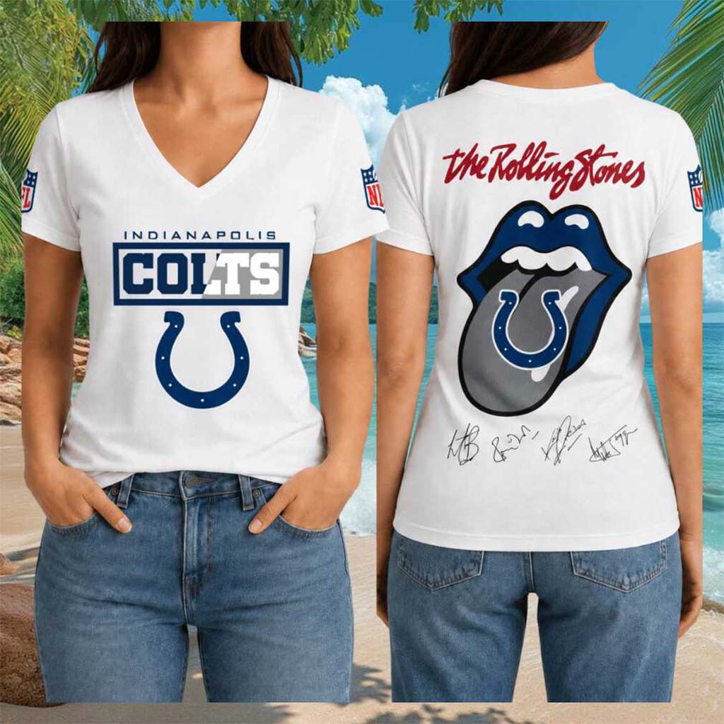Indianapolis Colts Rolling Stones Tongue Logo V-Neck Shirt Indianapolis Colts Merch Fan Gear - Kdjoy