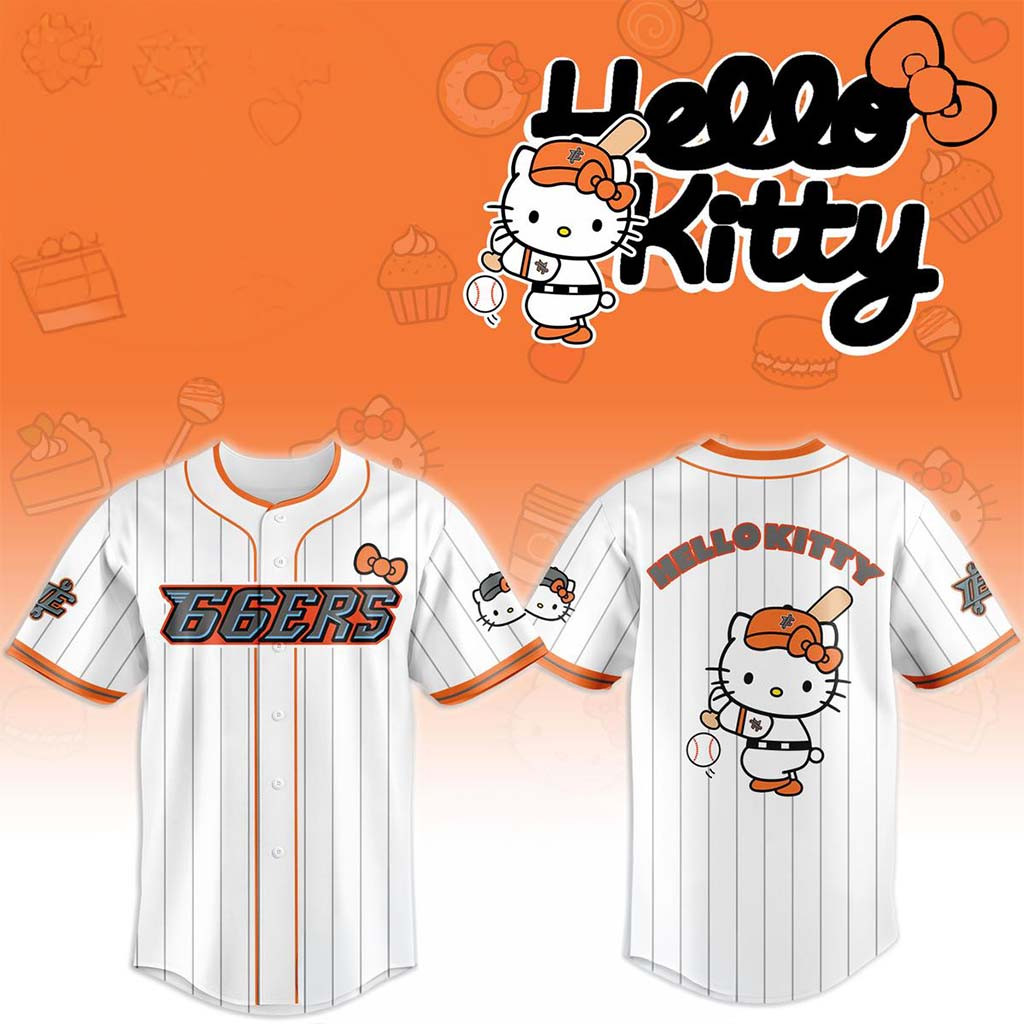Inland Empire 66ers X Hello Kitty Classic Striped 2026 Night Game Jersey 66ers Merch Cute Gifts - Kdjoy Inland Empire 66ers X Hello Kitty Classic Striped 2026 Night Game Jersey 66ers Merch Cute Gifts - Kdjoy