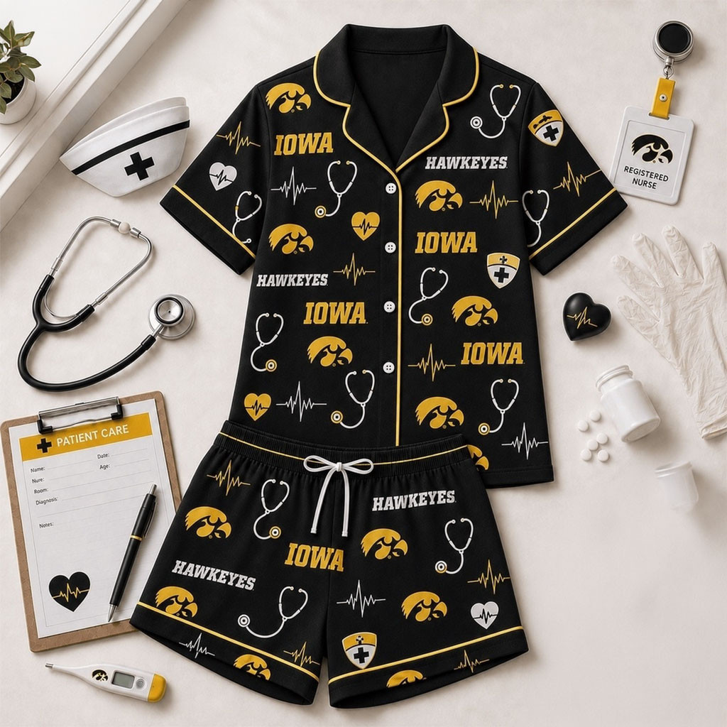 Iowa Hawkeyes Heartbeats And Home Teams Short Sleeve Pajamas Set Hawkeyes Merch Wife Gifts - Kdjoy Iowa Hawkeyes Heartbeats And Home Teams Short Sleeve Pajamas Set Hawkeyes Merch Wife Gifts - Kdjoy