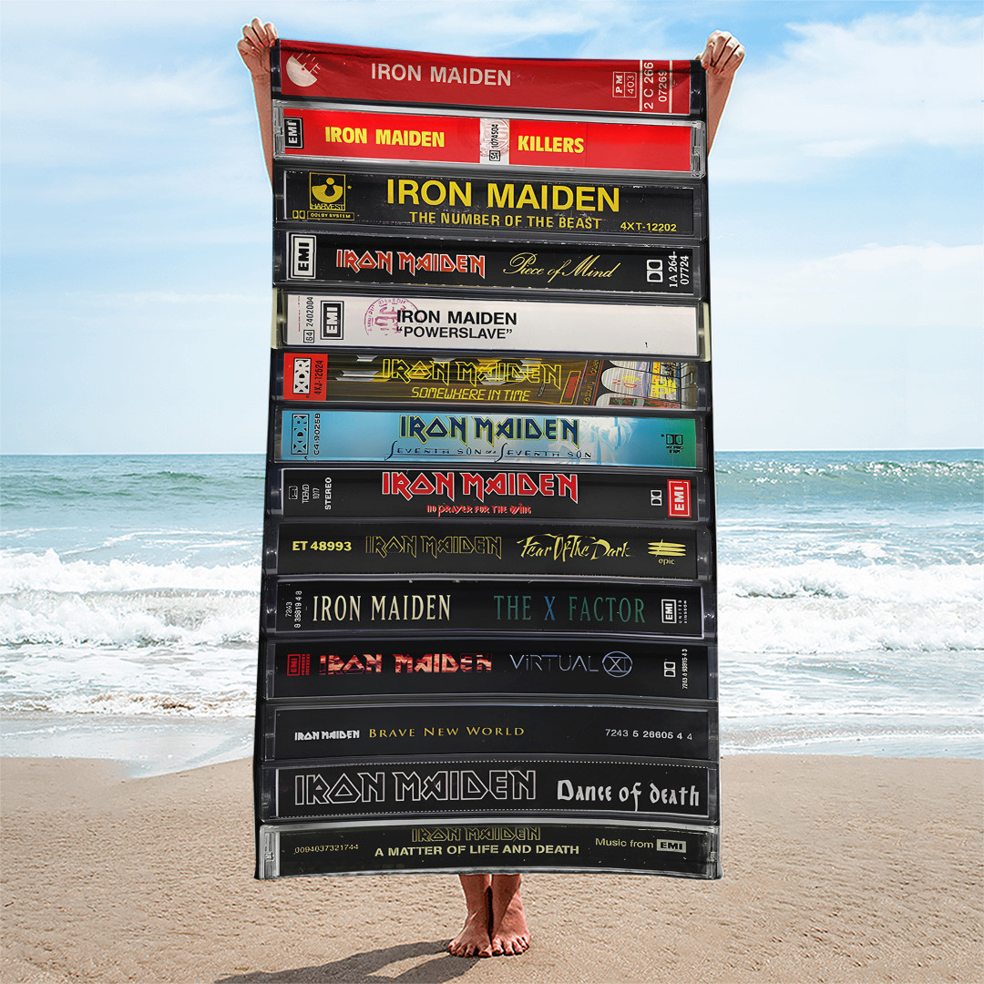 Iron Maiden Collected Album Cassette Beach Towel Iron Maiden Merch Best Gift For Band Fans - Kdjoy Iron Maiden Collected Album Cassette Beach Towel Iron Maiden Merch Best Gift For Band Fans - Kdjoy