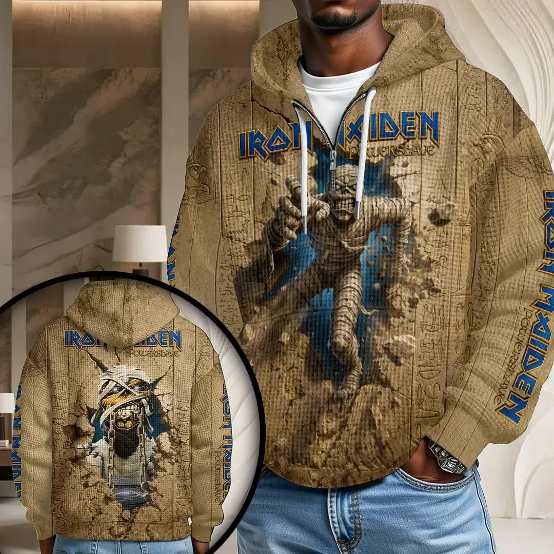 Iron Maiden Merch 2026 Music Band Quarter Half Zip Waffle Hoodie Gifts For Music Fans - Kdjoy
