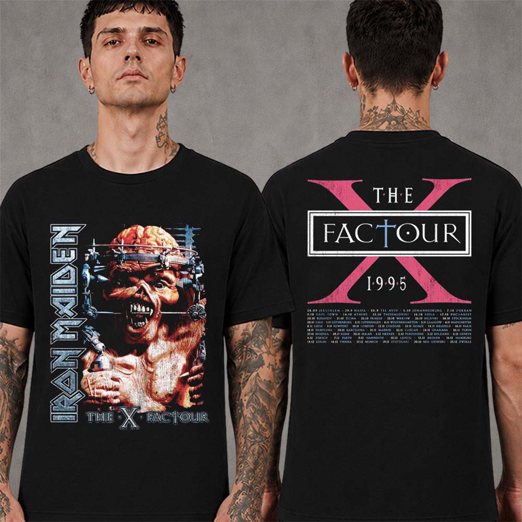 Iron Maiden Merch IM50 Anniversary Collection The X Factor Tour 1995 Eddie Vision T-Shirt - Kdjoy