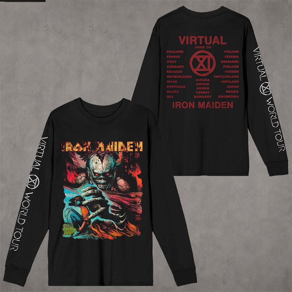 Iron Maiden Merch IM50 Anniversary Collection Virtual XI Tour 1998 Long Sleeve T-Shirt Black - Kdjoy