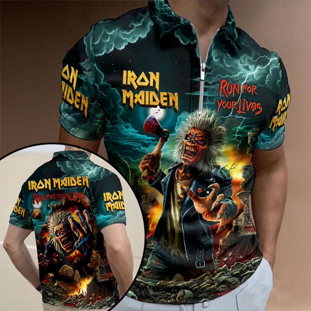 Iron Maiden Merch Run For Your Lives Iron Maiden Zip Polo Shirt Presents For Music Lovers - Kdjoy Iron Maiden Merch Run For Your Lives Iron Maiden Zip Polo Shirt Presents For Music Lovers - Kdjoy