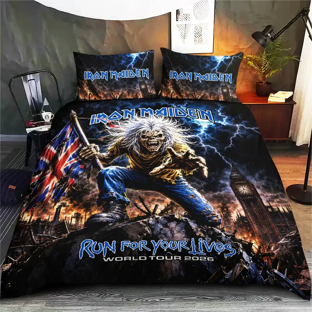 Iron Maiden Merch Run For Your Lives World Tour 2026 Bedding Set Bedroom Decor Gifts For Fan - Kdjoy