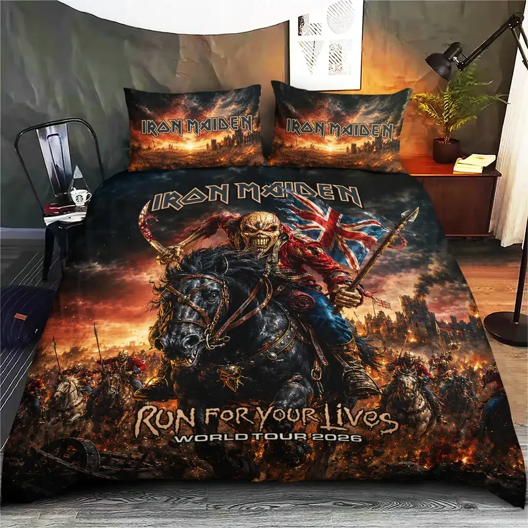 Iron Maiden Merch Run For Your Lives World Tour 2026 Bedding Set Rock Lovers Bedroom Decor - Kdjoy Iron Maiden Merch Run For Your Lives World Tour 2026 Bedding Set Rock Lovers Bedroom Decor - Kdjoy