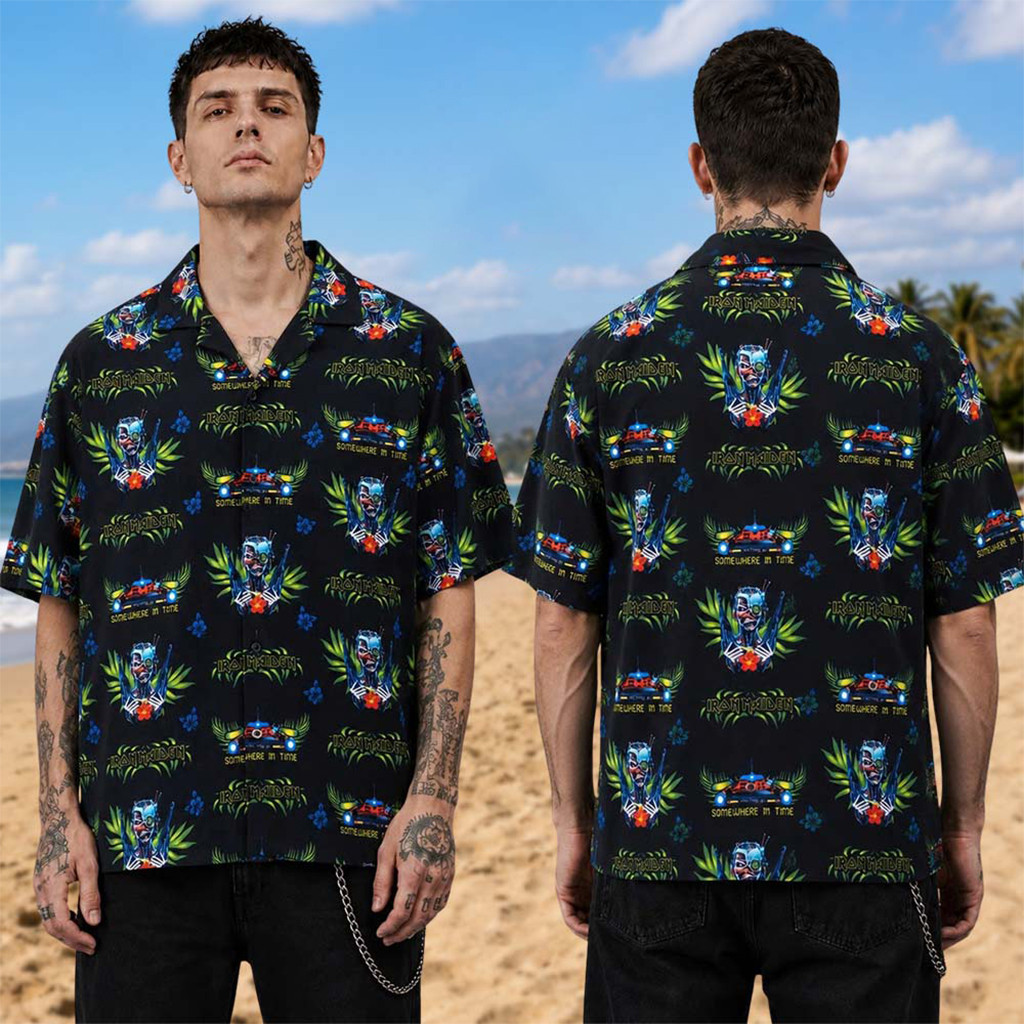 Iron Maiden Merch Summer 2026 Collection Eddie Tropical Somewhere in Time Hawaiian Shirt - Kdjoy Iron Maiden Merch Summer 2026 Collection Eddie Tropical Somewhere in Time Hawaiian Shirt - Kdjoy
