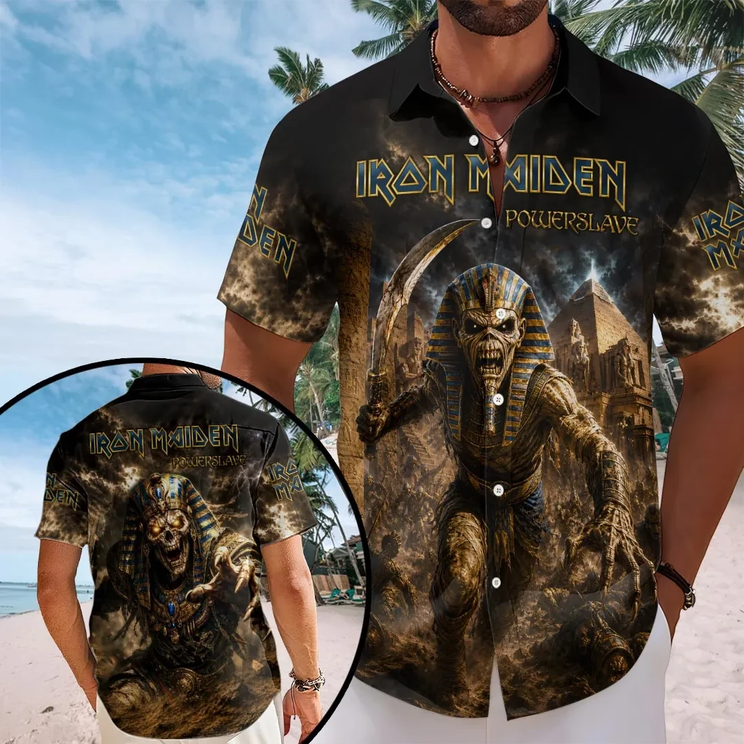 Iron Maiden Powerslave Hawaiian Shirt Iron Maiden Merch Present For Music Lover - Kdjoy