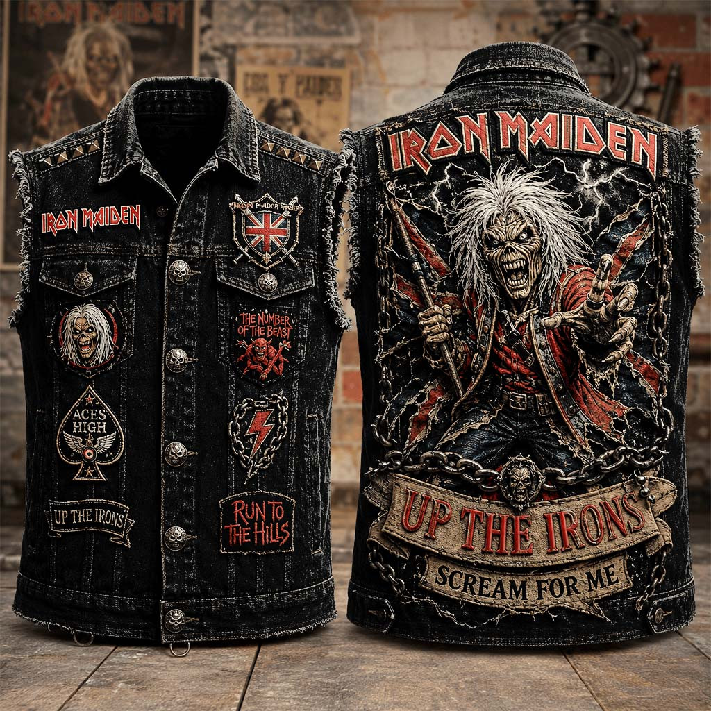 Iron Maiden Up The Irons Scream For Me Denim Vest Iron Maiden Merch Gifts For Dudes - Kdjoy