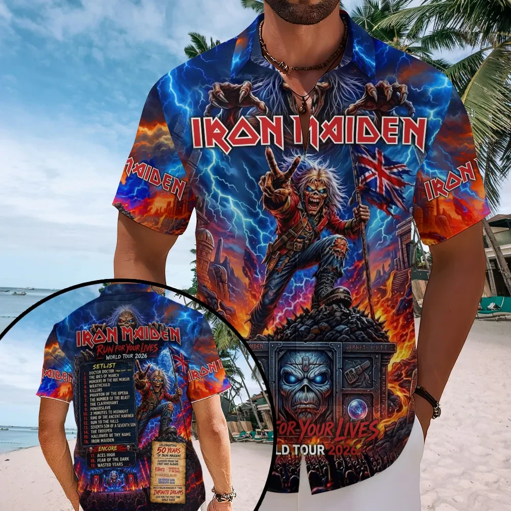 Iron Maiden World Tour 2026 Merch Run For Your Lives Tour Hawaiian Shirt Gift For Father - Kdjoy