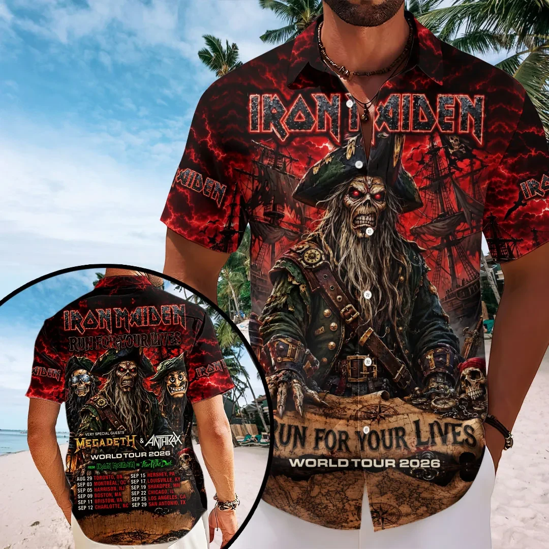Iron Maiden X Megadeth World Tour Merch 2026 Run For Your Lives Hawaiian Shirt Music Fan Gifts - Kdjoy