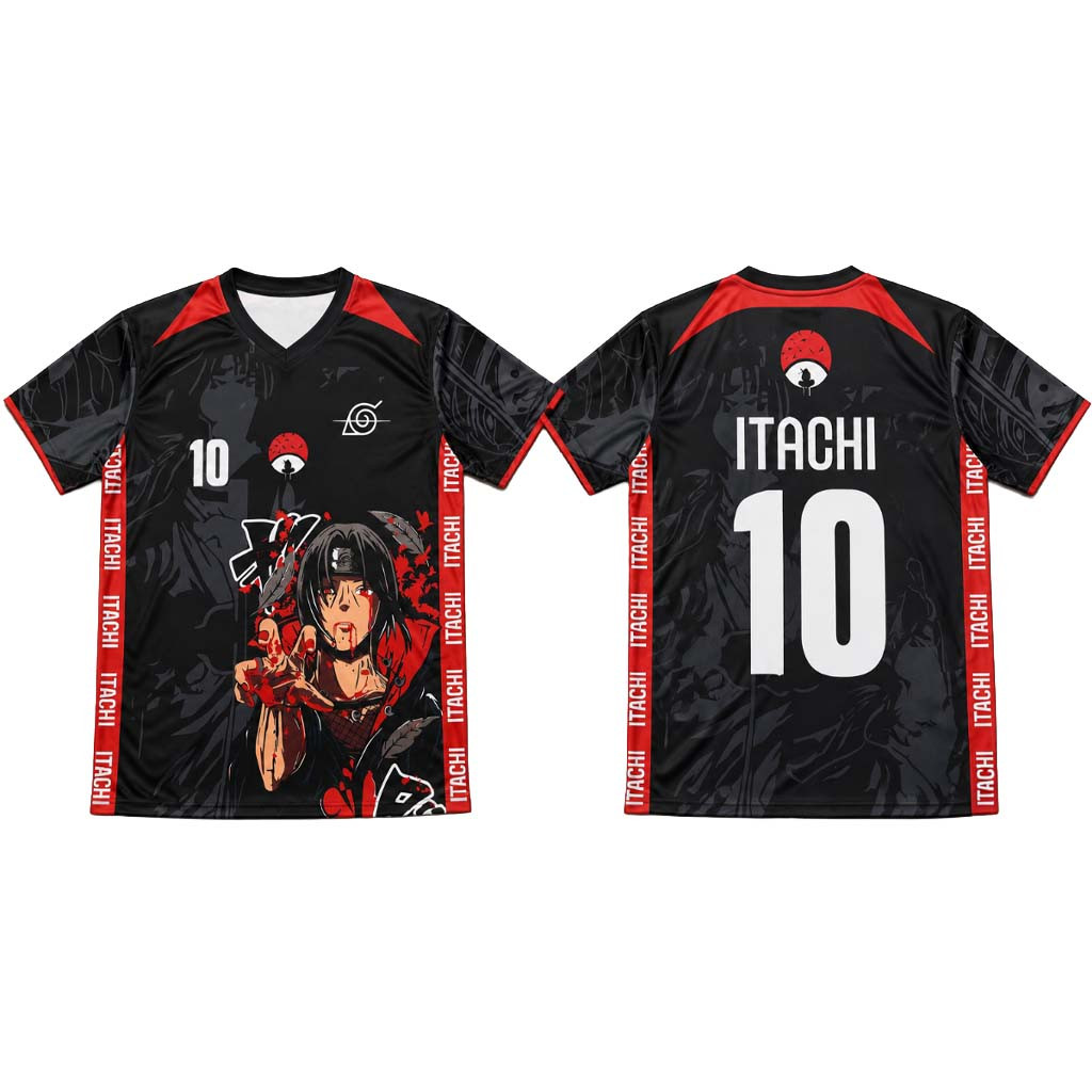 Itachi Uchiha Naruto Red and Black Number 10 Football Jersey Shirt Uchiha Itachi Merch - Kdjoy