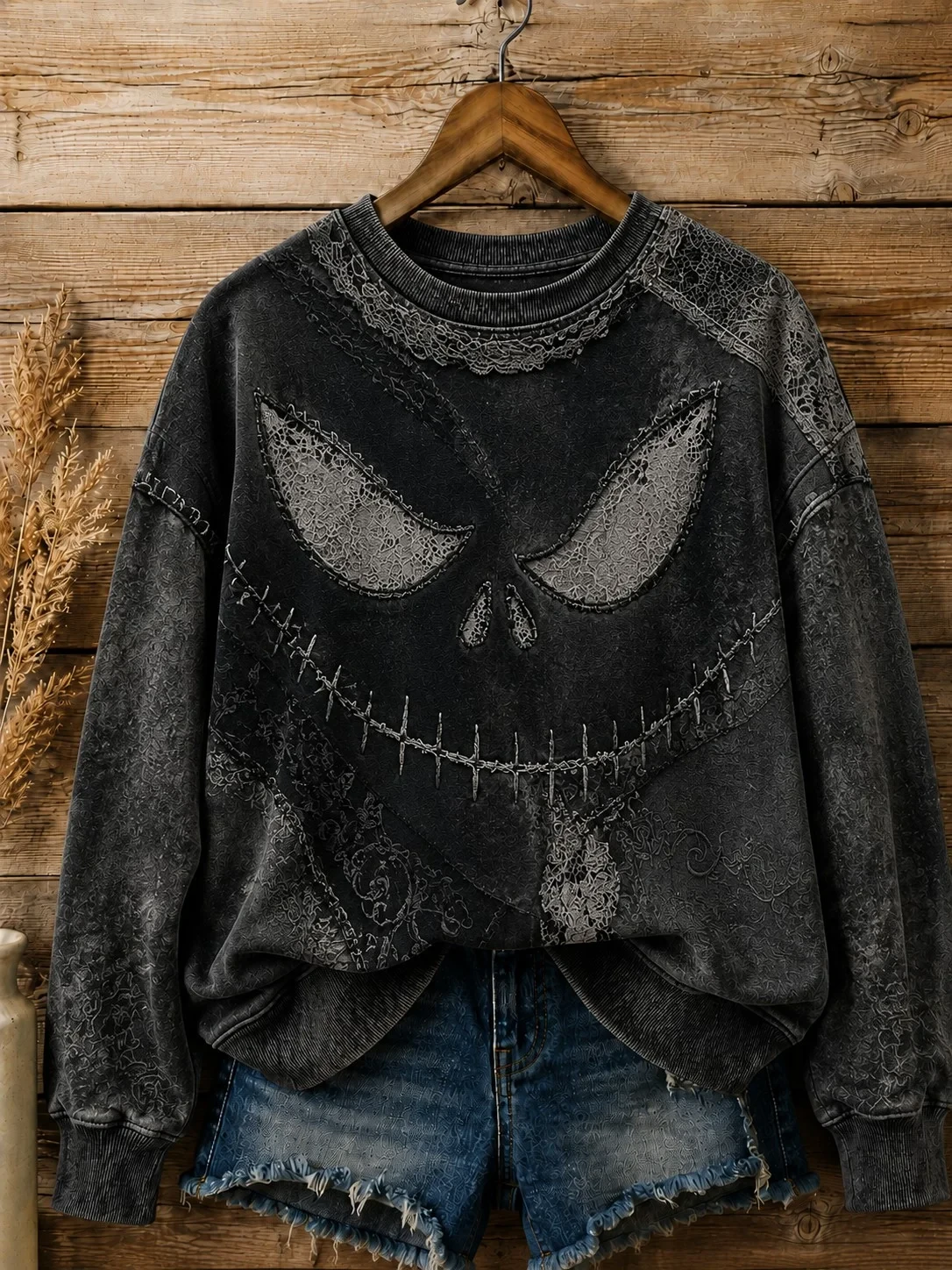 Jack Skellington Face Sweatshirt Halloween Spooky Merch Unique Gift For Women - Kdjoy