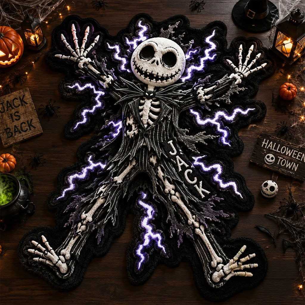 Jack Skellington Shocking Halloween 2026 Lightning Shaped Rug Home Decor Halloween Gifts - Kdjoy Jack Skellington Shocking Halloween 2026 Lightning Shaped Rug Home Decor Halloween Gifts - Kdjoy