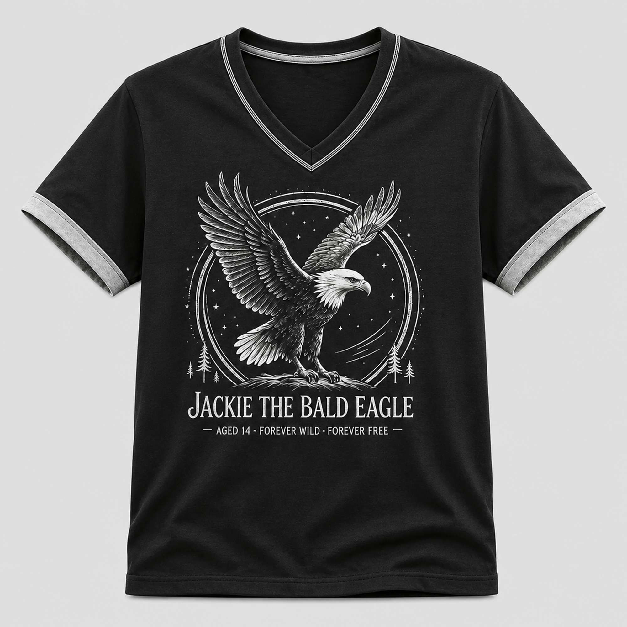 Jackie The Bald Eagle Aged 14 Forever Wild Forever Free V-Neck Shirt Jackie Memorial Gifts - Kdjoy