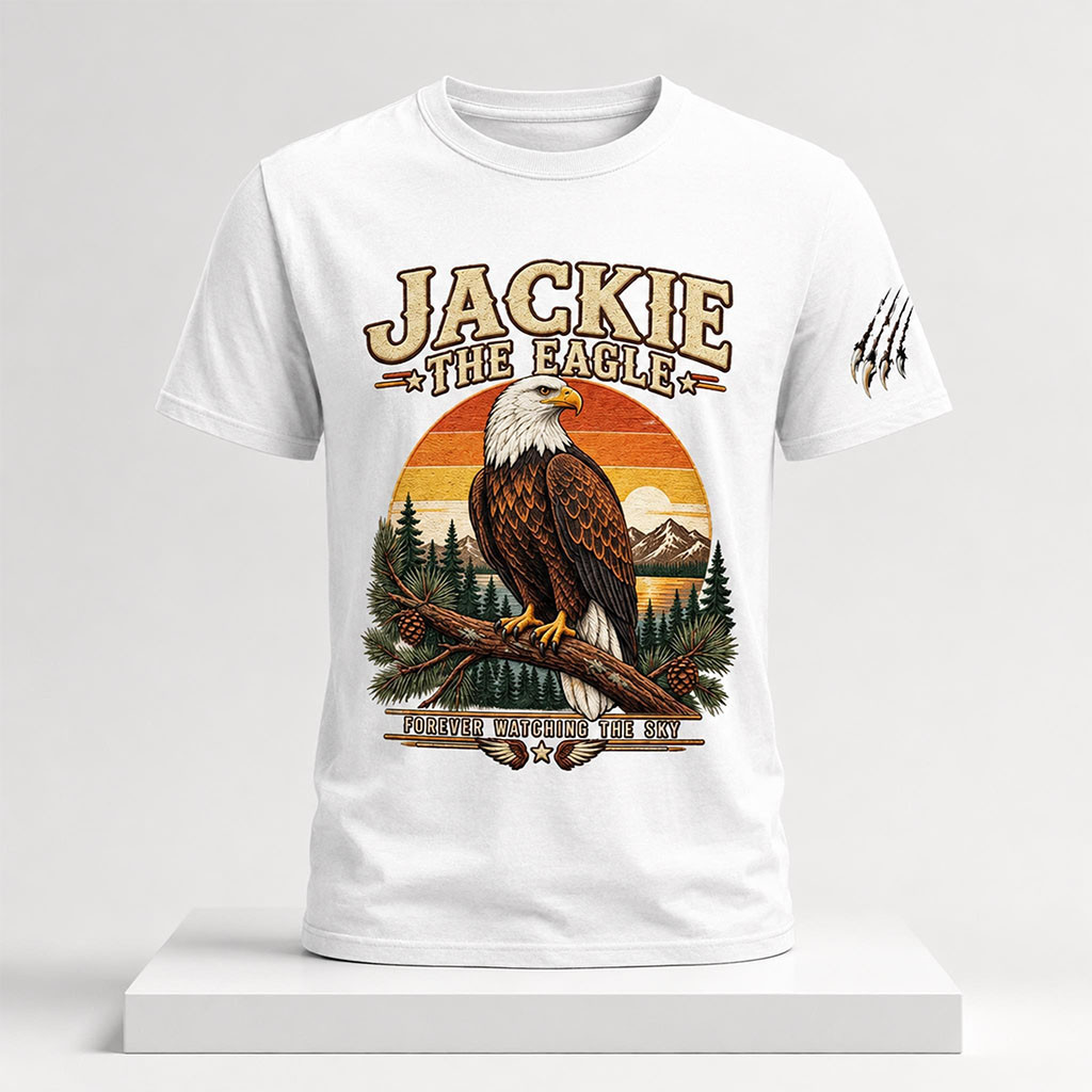 Jackie The Eagle Forever Watching The Sky 2026 Shirt White Jackie Memorial Clothing - Kdjoy Jackie The Eagle Forever Watching The Sky 2026 Shirt White Jackie Memorial Clothing - Kdjoy