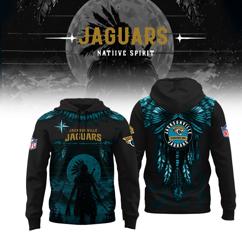 Jacksonville Jaguars Native Spirit Heritage Hoodie 2026 Jaguars Merch Football Fan Apparel - Kdjoy Jacksonville Jaguars Native Spirit Heritage Hoodie 2026 Jaguars Merch Football Fan Apparel - Kdjoy