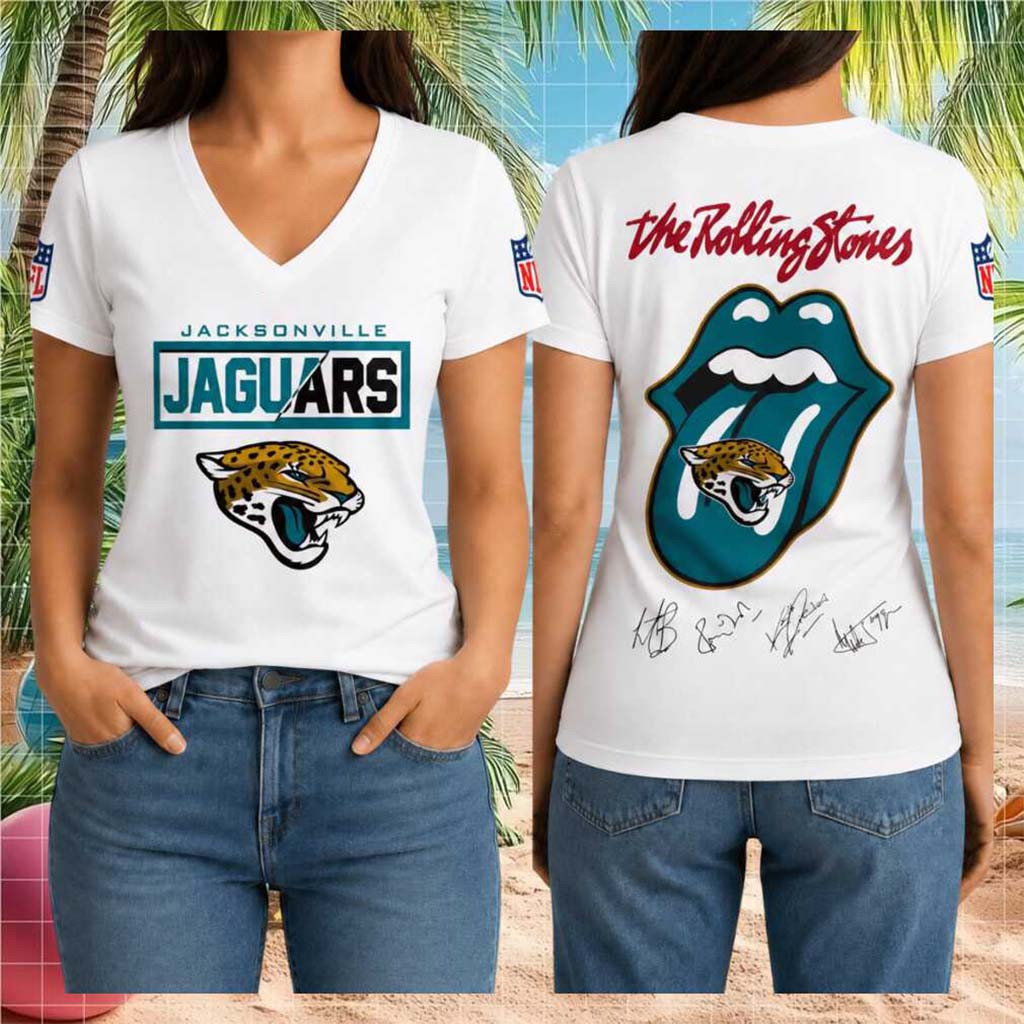 Jacksonville Jaguars Rolling Stones Tongue Logo V-Neck Shirt Jacksonville Jaguars Merch Gifts - Kdjoy