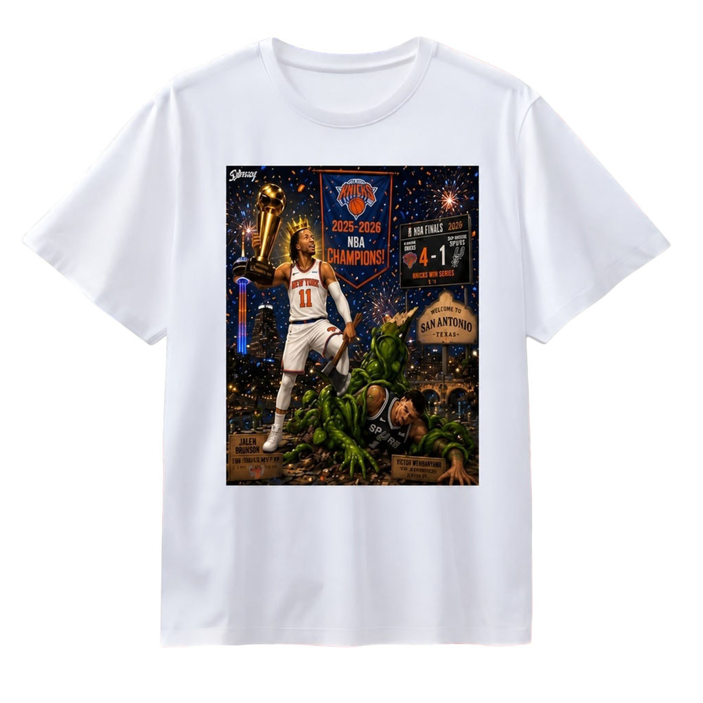 Jalen Brunson New York Knicks Vs Victor Wembanyama San Antonio Spurs Champions 2025 2026 Shirt - Kdjoy Jalen Brunson New York Knicks Vs Victor Wembanyama San Antonio Spurs Champions 2025 2026 Shirt - Kdjoy
