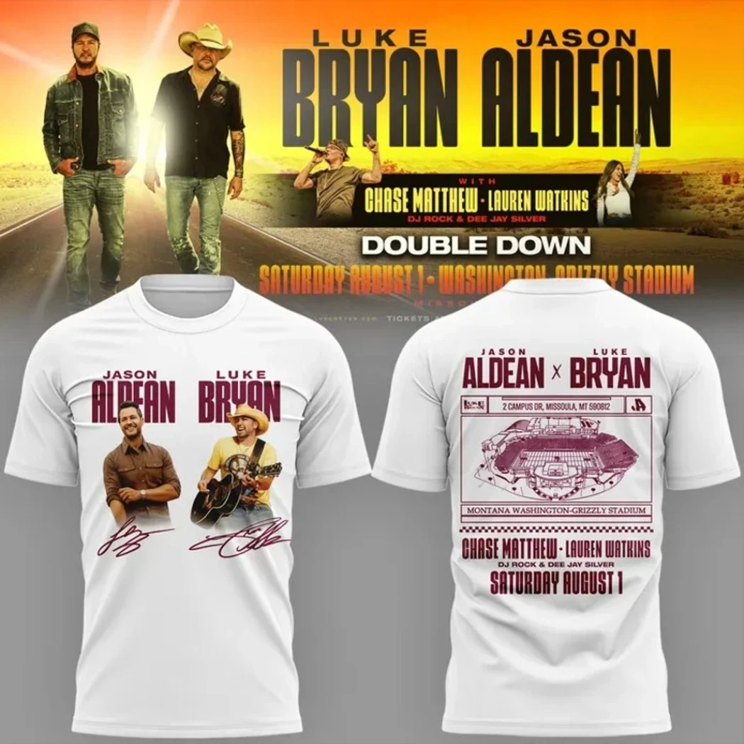 Jason Aldean X Luke Bryan Concert Merch Montana Double Down Tour 2026 T-Shirt Music Fan Gifts - Kdjoy