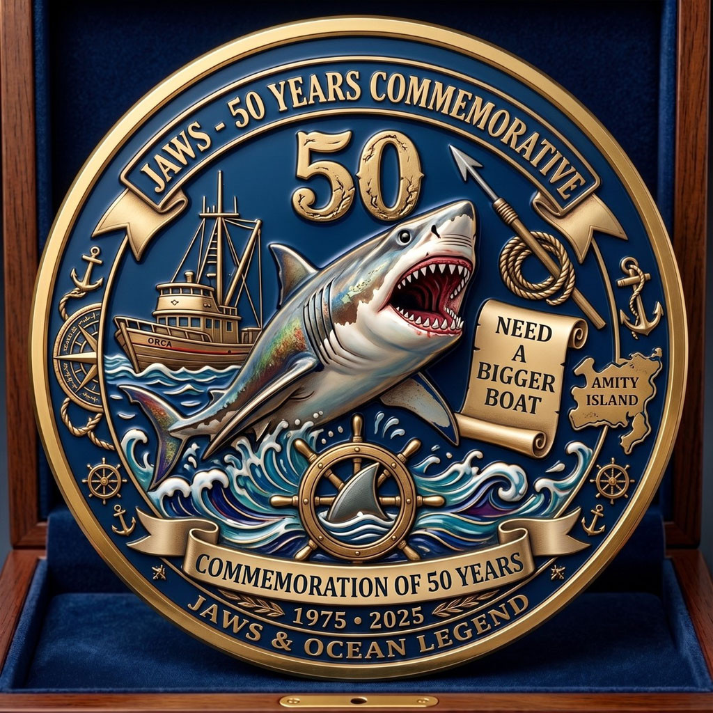 Jaws 50th Anniversary 1975 2025 Commemorative Coin Need A Bigger Boat Coin Jaws Movie Merch Jaws 50th Anniversary 1975 2025 Commemorative Coin Need A Bigger Boat Coin Jaws Movie Merch