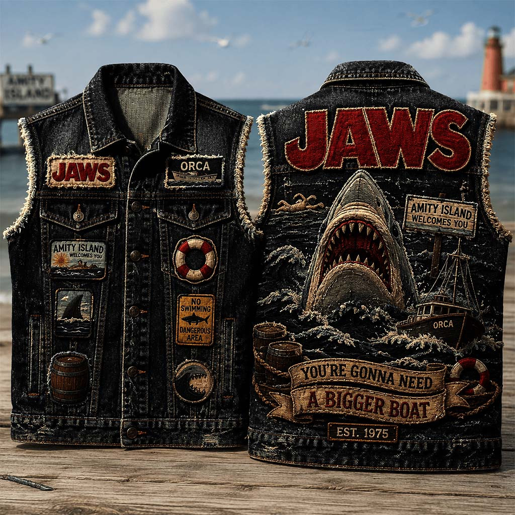 Jaws You're Gonna Need A Bigger Boat Denim Vest Jaws Movie Merch Gift For Fans - Kdjoy