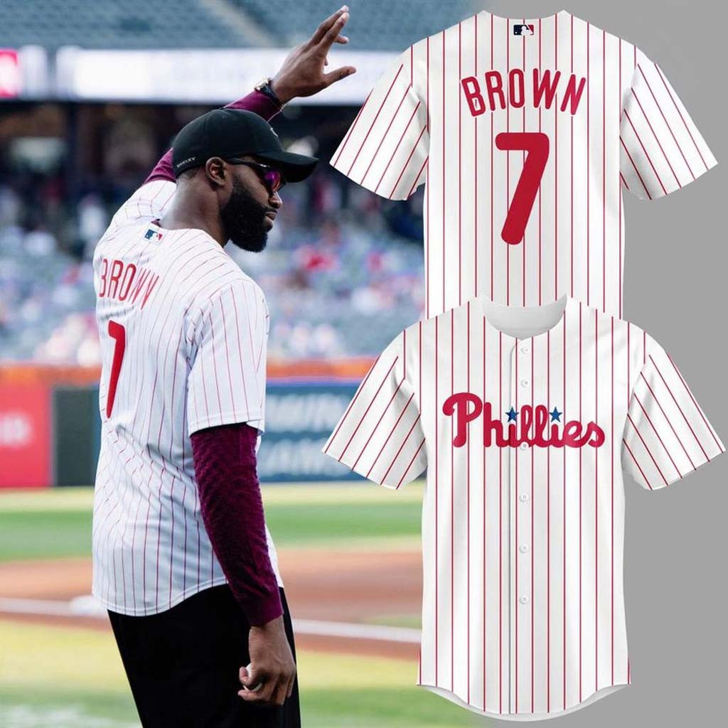 Jaylen Brown Jersey Shirt #7 Philadelphia Phillies Merch Red Pinstripe Jersey Baseball Fan Gift