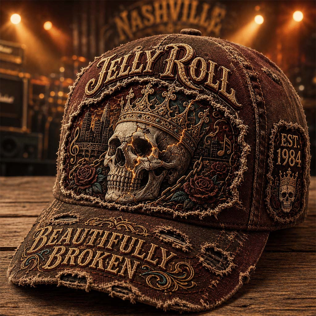 Jelly Roll Beautifully Broken Hat Vintage Cap Jelly Roll Merch Present For Rapper Fans - Kdjoy