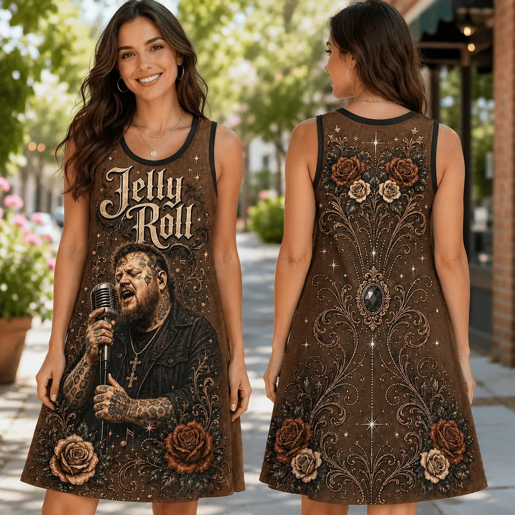 Jelly Roll Floral Vintage Brown Sleeveless Dress 2026 Jelly Roll Merch Gifts For Music Lovers - Kdjoy