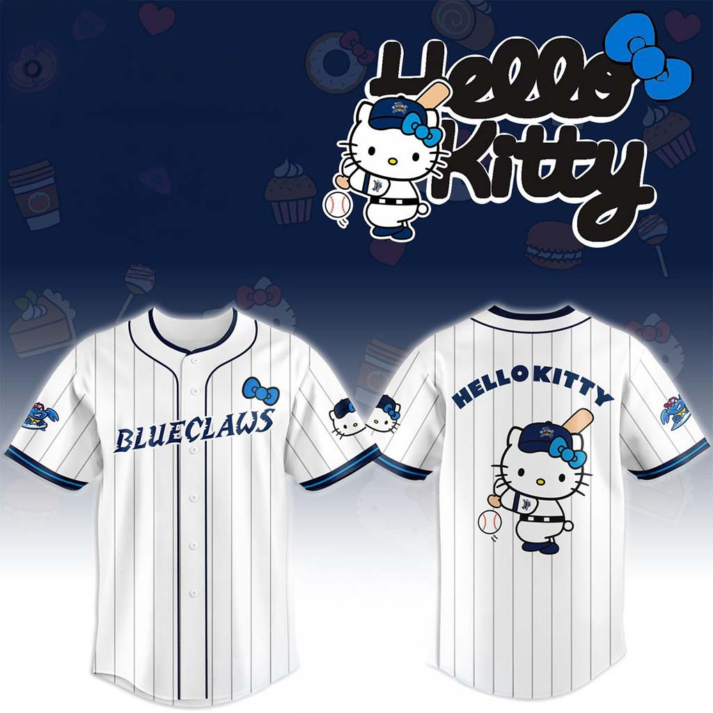 Jersey Shore BlueClaws X Hello Kitty Classic Striped 2026 Night Game Jersey BlueClaws Merch - Kdjoy