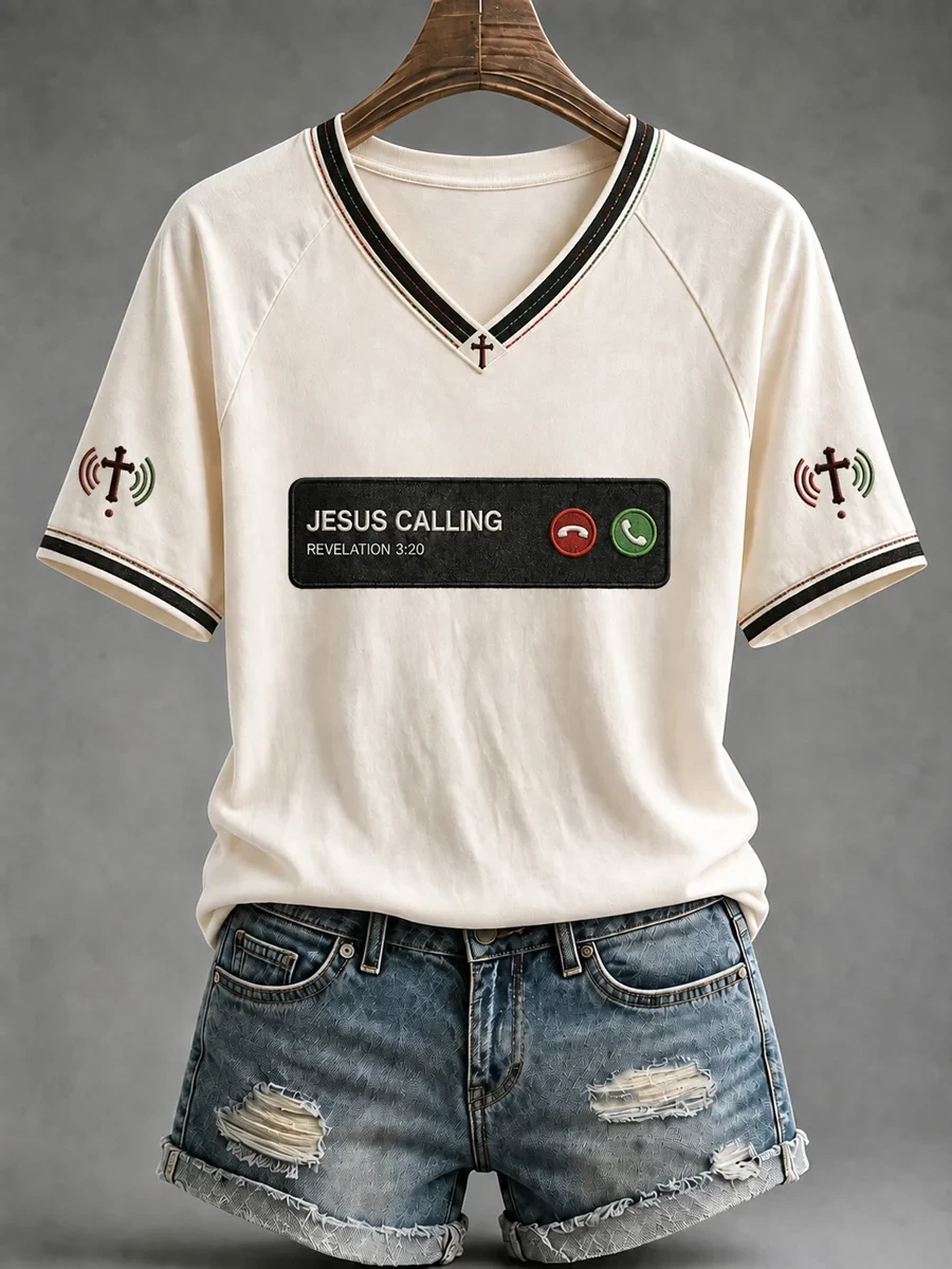 Jesus Calling V-Neck Shirt Funny Christian Apparel Gifts For Friends - Kdjoy