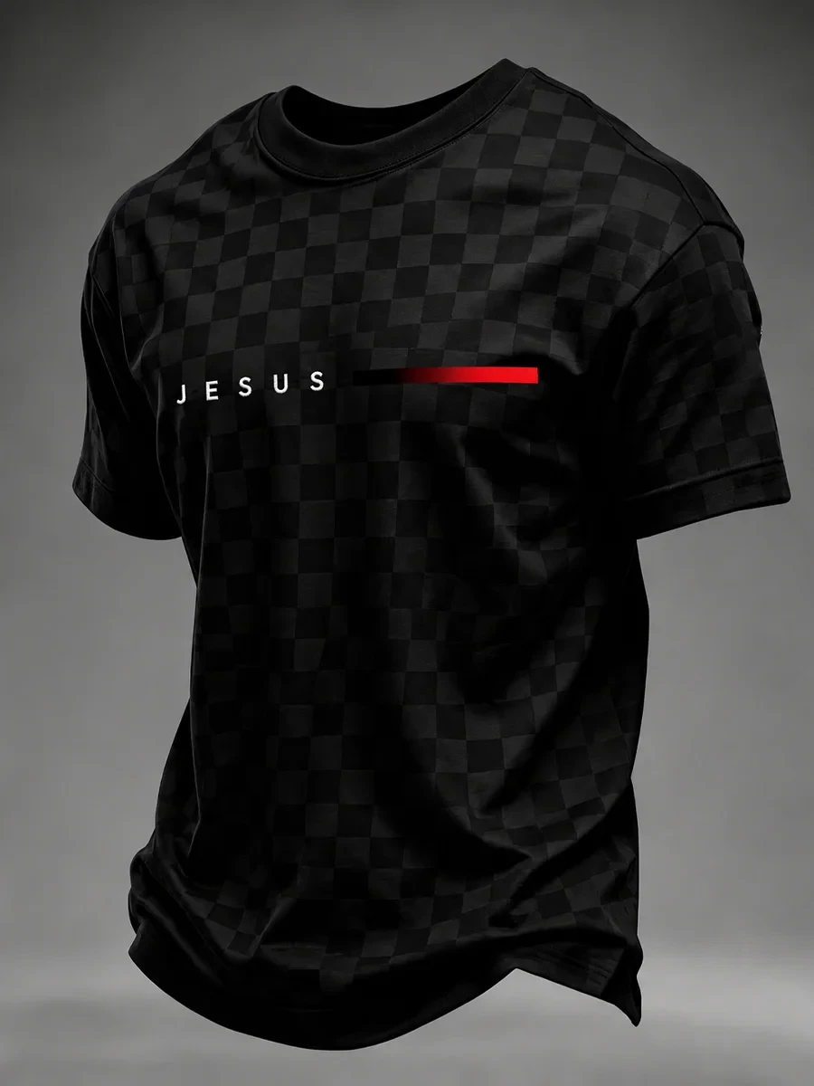Jesus Checkered T-Shirt Men's Elevated Faith Clothing Christian Presents For Him - Kdjoy Jesus Checkered T-Shirt Men's Elevated Faith Clothing Christian Presents For Him - Kdjoy