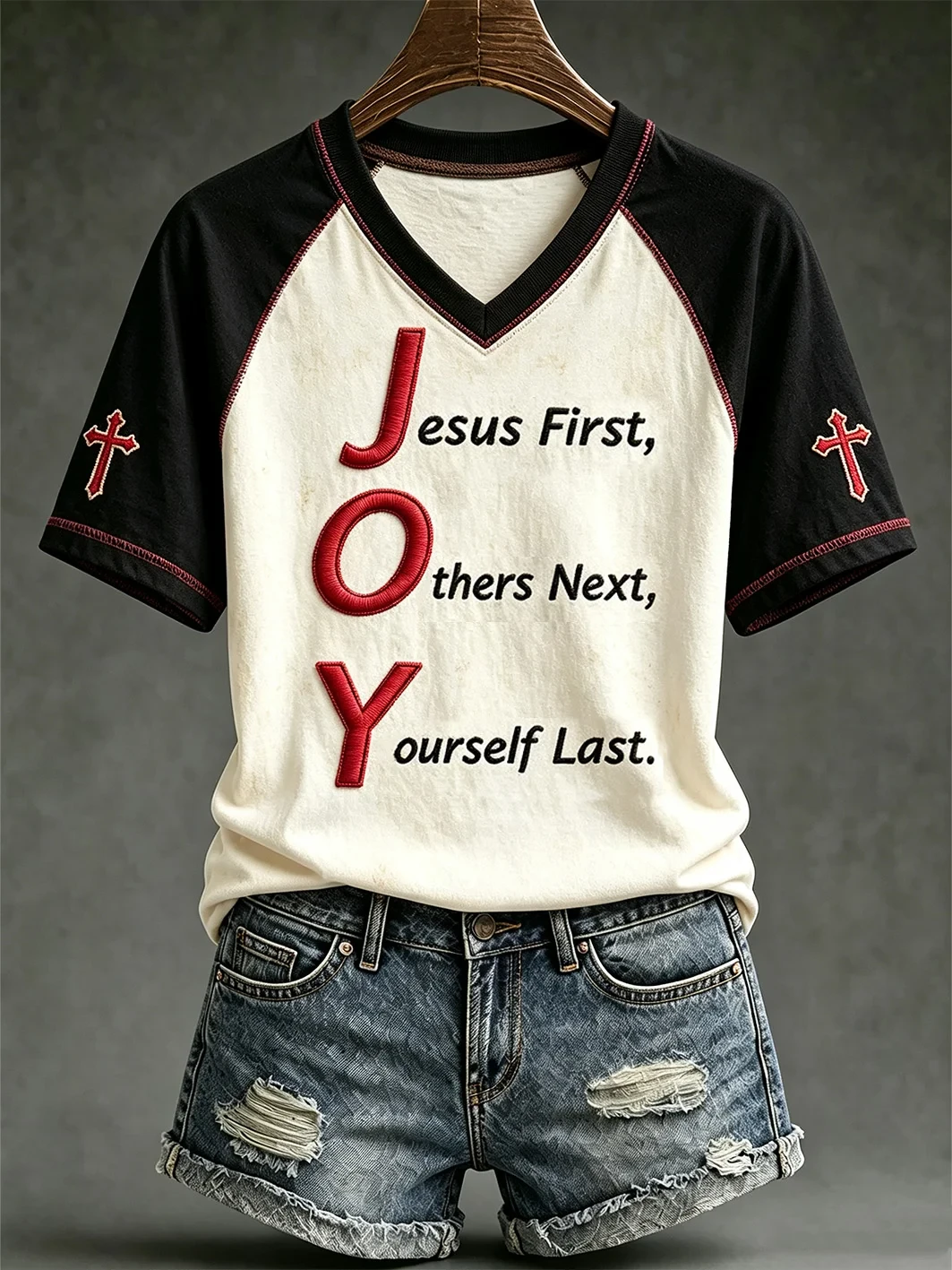 Jesus First Others Next Yourself Last V-Neck Shirt Faith Based Slogan Clothing Christ Gift - Kdjoy