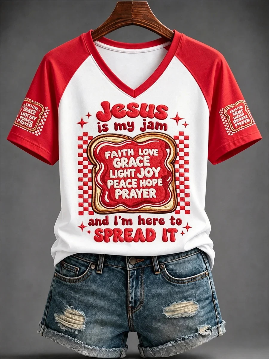 Jesus Is My Jam And I'm Here To Spread It V-Neck Shirt Elevated Faith Clothing Gift For Her - Kdjoy Jesus Is My Jam And I'm Here To Spread It V-Neck Shirt Elevated Faith Clothing Gift For Her - Kdjoy