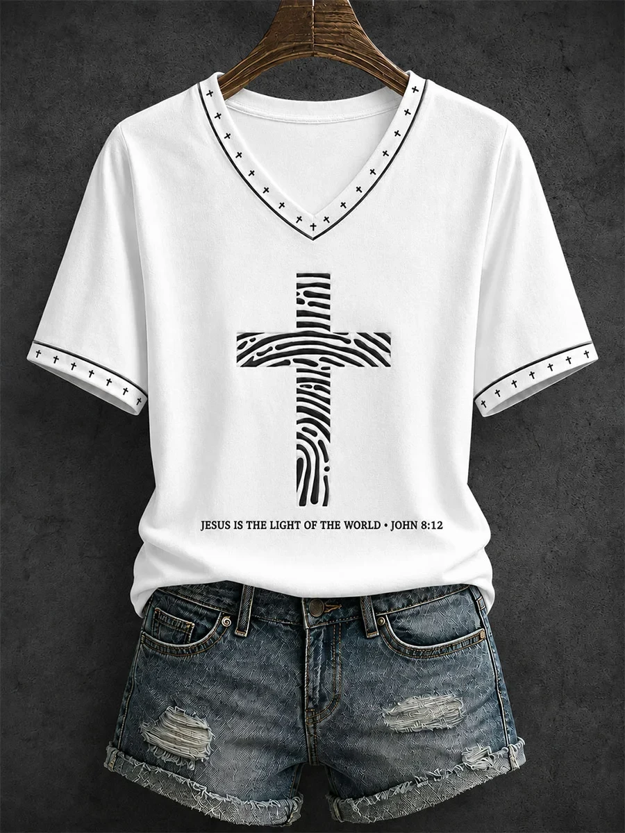 Jesus Is The Light Of The World V-Neck Shirt Bible Apparel Christian Gifts For Her - Kdjoy