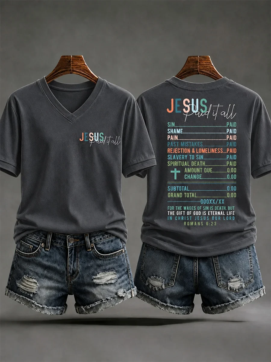 Jesus Paid It All V-Neck T-Shirt Christian Faith Clothing Christian Gifts For Mom - Kdjoy Jesus Paid It All V-Neck T-Shirt Christian Faith Clothing Christian Gifts For Mom - Kdjoy