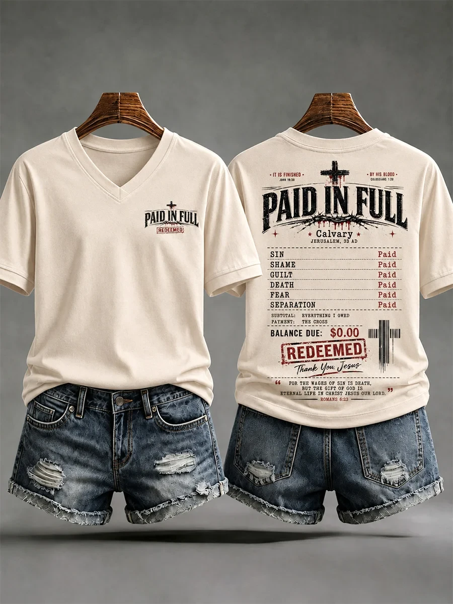 Jesus Paid It All V-Neck T-Shirt Faith Clothes Online Unique Christian Gifts - Kdjoy
