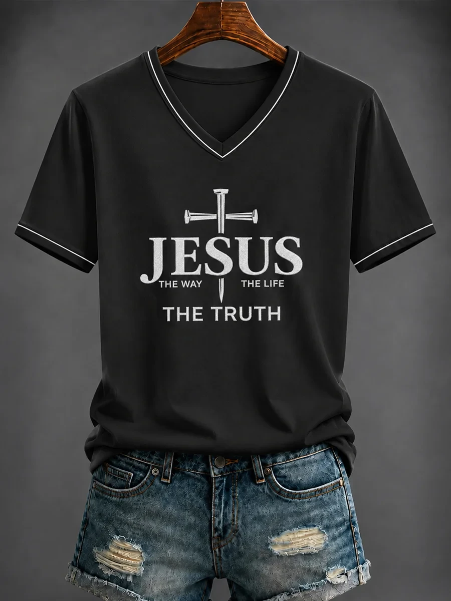 Jesus The Way The Truth The Life V-Neck T-Shirt Faith Based Outfits Gifts For Jesus Lovers - Kdjoy