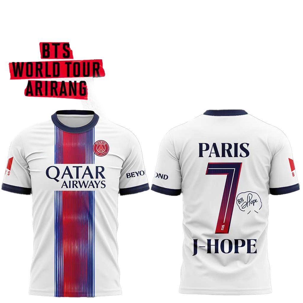 JHope Jersey Shirt BTS World Tour Arirang X PSG Signature Away Football Jersey BTS Merch - Kdjoy
