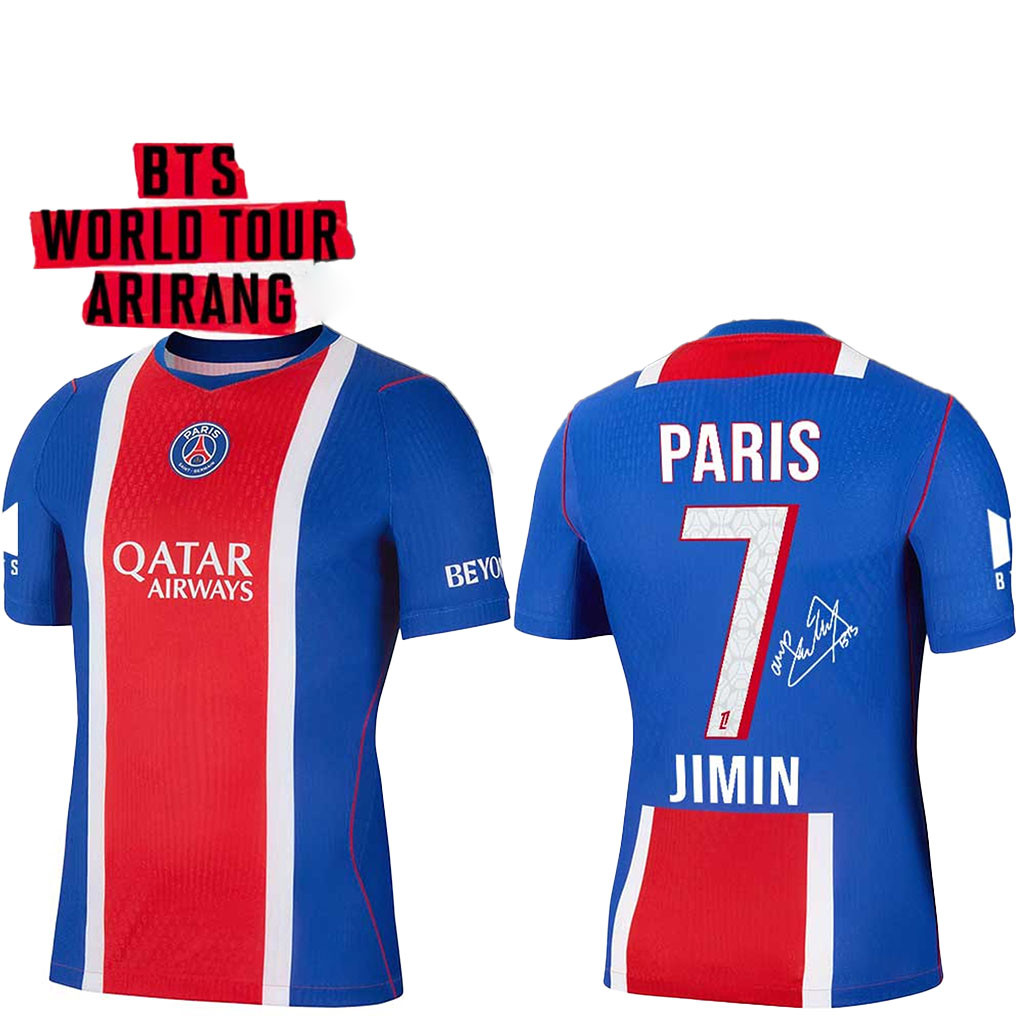 Jimin Jersey Shirt #7 BTS World Tour Arirang X PSG Signature Jersey BTS Merch Gift For Army - Kdjoy Jimin Jersey Shirt #7 BTS World Tour Arirang X PSG Signature Jersey BTS Merch Gift For Army - Kdjoy
