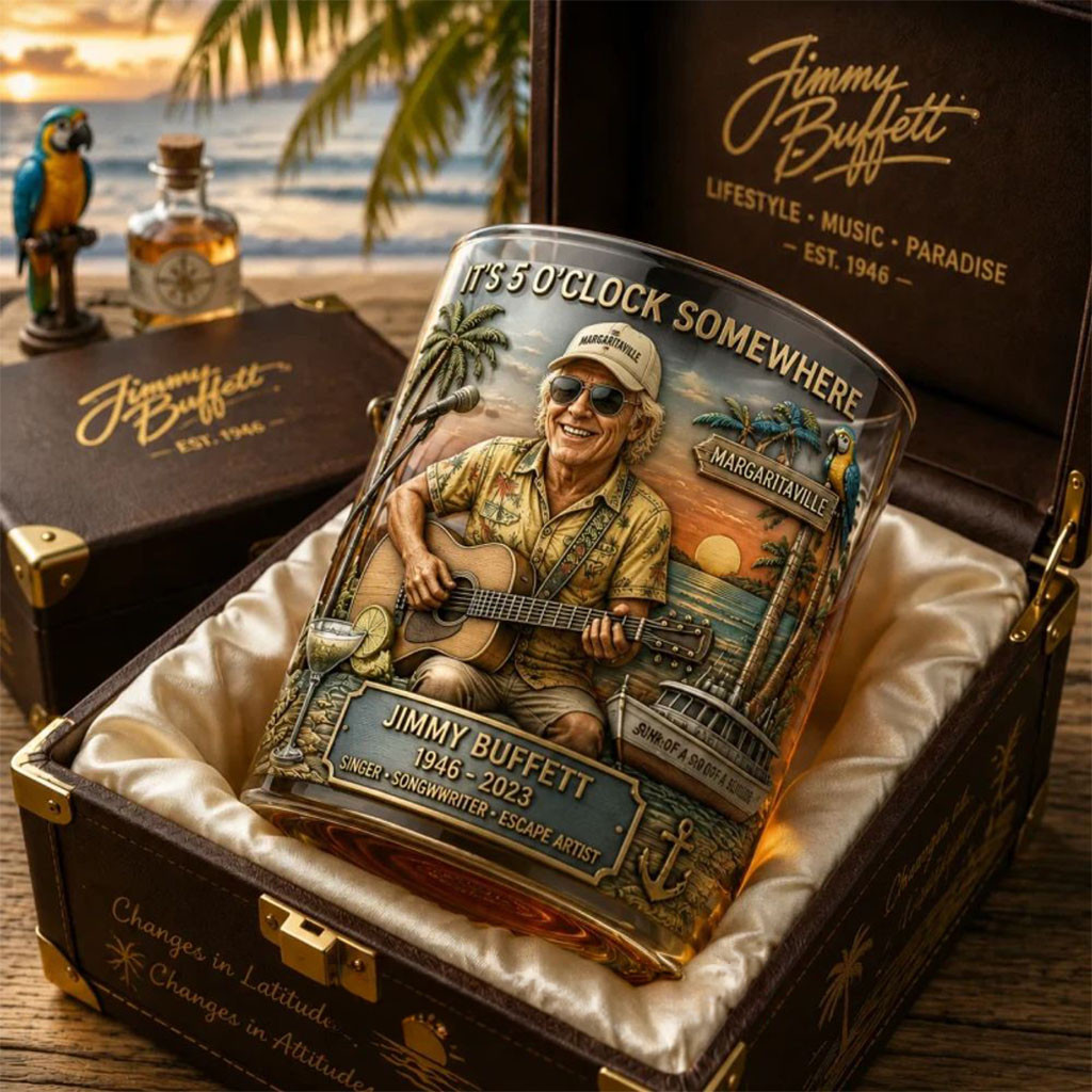 Jimmy Buffett It's Five O'clock Somewhere Whiskey Glass Margaritaville Jimmy Buffett Merch - Kdjoy