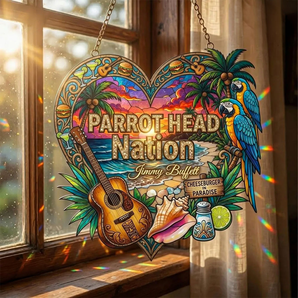 Jimmy Buffett Parrot Head Nation Acrylic Suncatcher Jimmy Buffett Merch Window Hanging Decor - Kdjoy