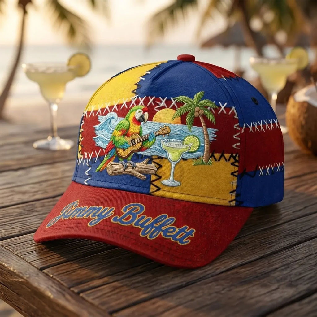 Jimmy Buffett Tropical Parrot Patchwork Baseball Hat Jimmy Buffett Merch Summer Gift For Fans - Kdjoy