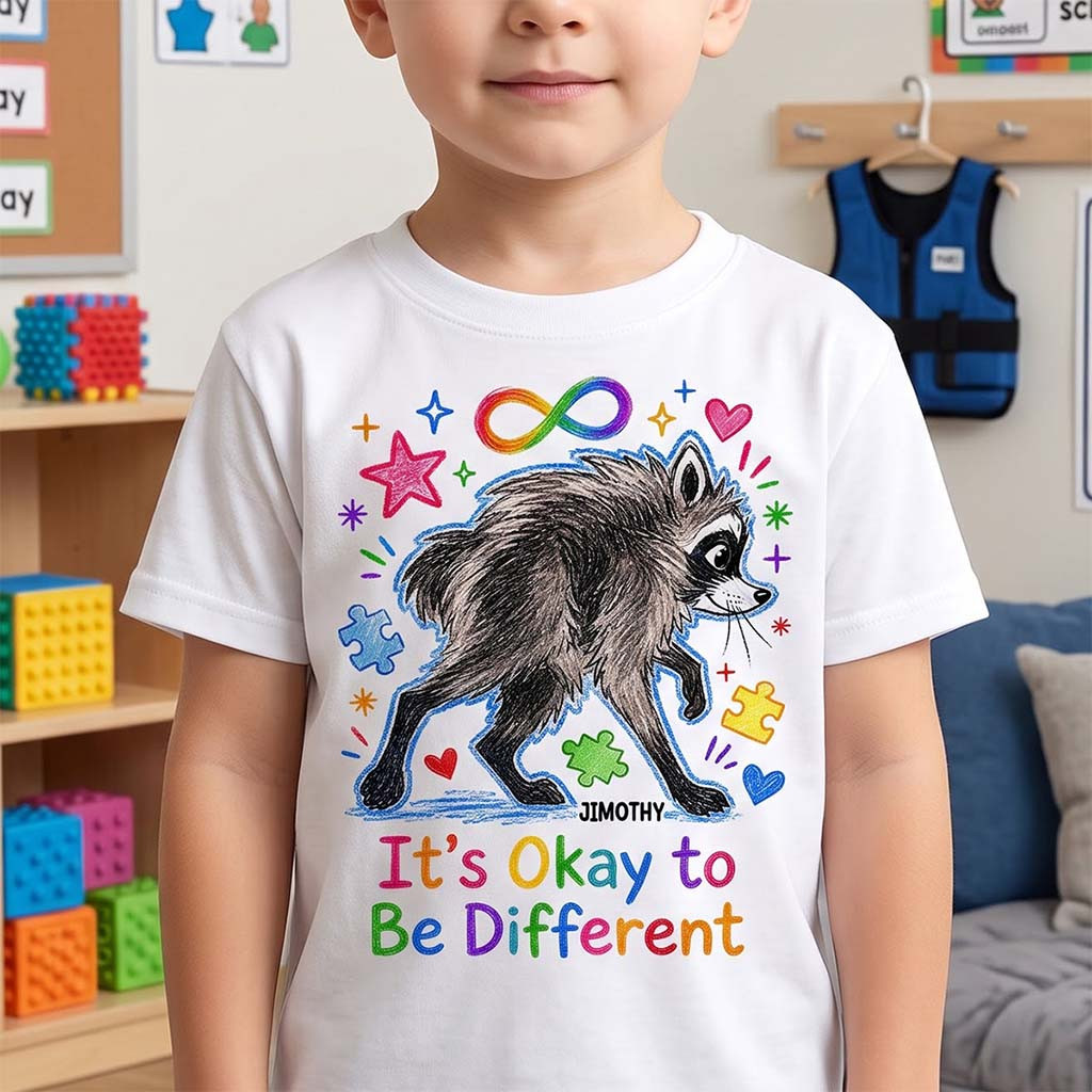 Jimothy It's Okay To Be Different Autistic Awareness Shirt Funny Meme Raccoon T-Shirt Gifts - Kdjoy