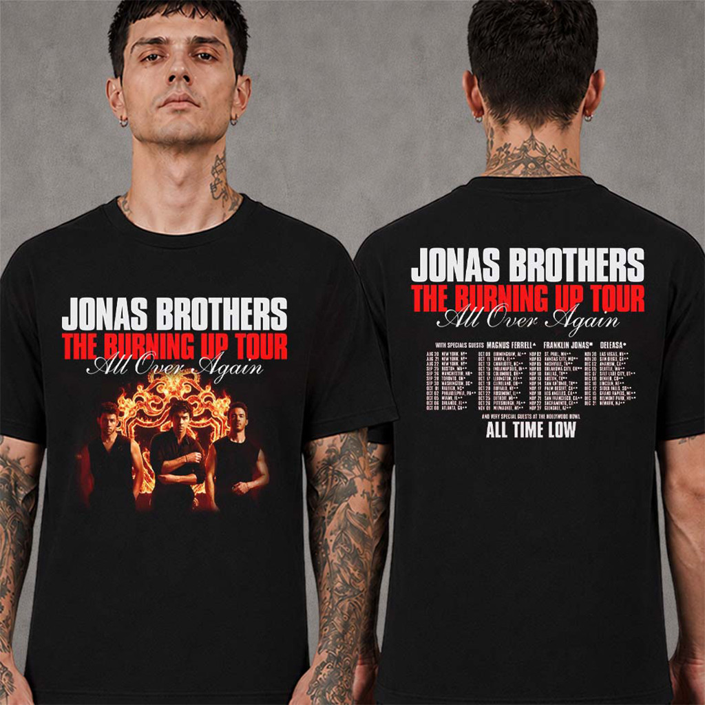 Jonas Brothers Merch The Burning Up Tour All Over Again 2026 North America Schedule Dates T-Shirt - Kdjoy Jonas Brothers Merch The Burning Up Tour All Over Again 2026 North America Schedule Dates T-Shirt - Kdjoy