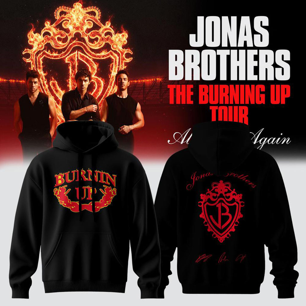 Jonas Brothers The Burning Up Tour All Over Again 2026 Hoodie Black Jonas Brothers Merch - Kdjoy Jonas Brothers The Burning Up Tour All Over Again 2026 Hoodie Black Jonas Brothers Merch - Kdjoy
