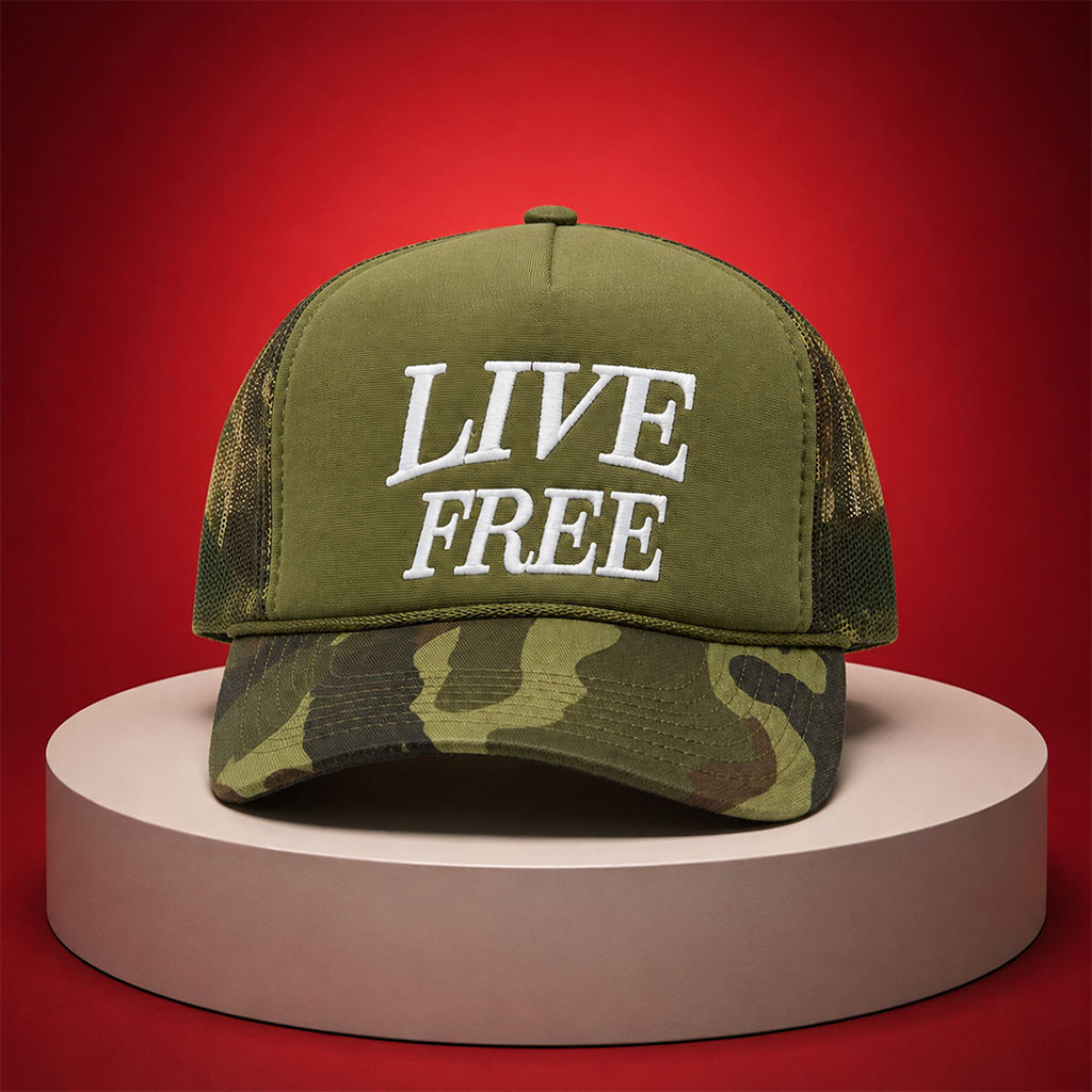Josh Howerton Live Free Camo Trucker Hat Embroidered Birthday Gifts For Boyfriend - Kdjoy