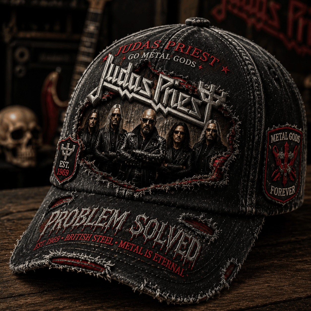 Judas Priest Go Metal Gods Hat Problem Solved Hat Judas Priest Merch Gift for Band Fans - Kdjoy Judas Priest Go Metal Gods Hat Problem Solved Hat Judas Priest Merch Gift for Band Fans - Kdjoy