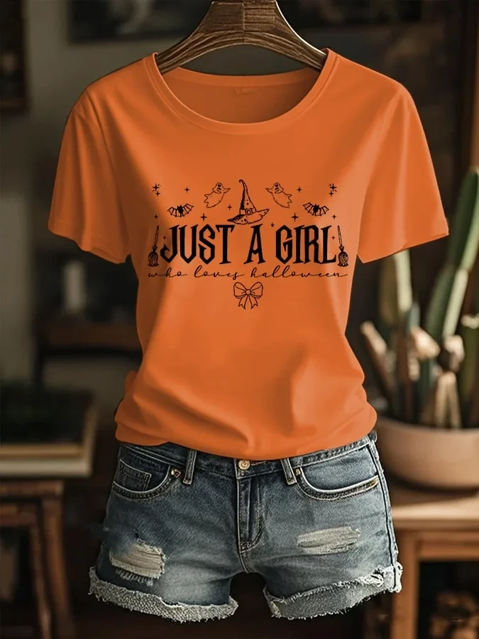 Just A Girl Who Loves Halloween T-Shirt Halloween Inspired Clothing Gifts For Her - Kdjoy