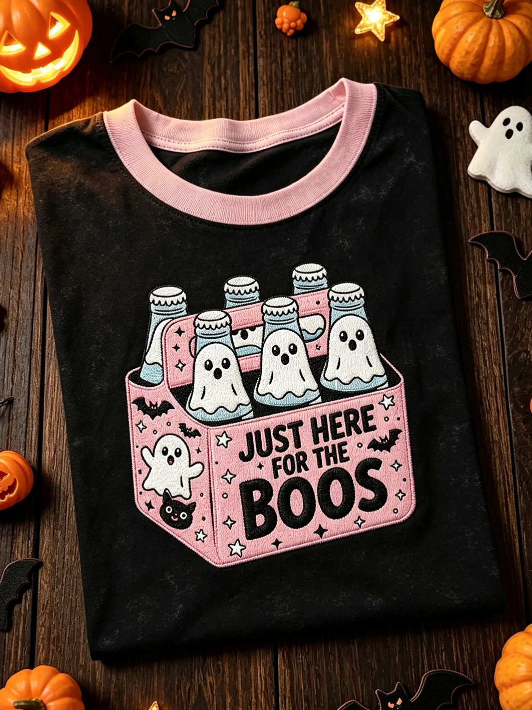 Just Here For The Boos T-Shirt Halloween Spooky Merch Cozy Halloween Clothes - Kdjoy